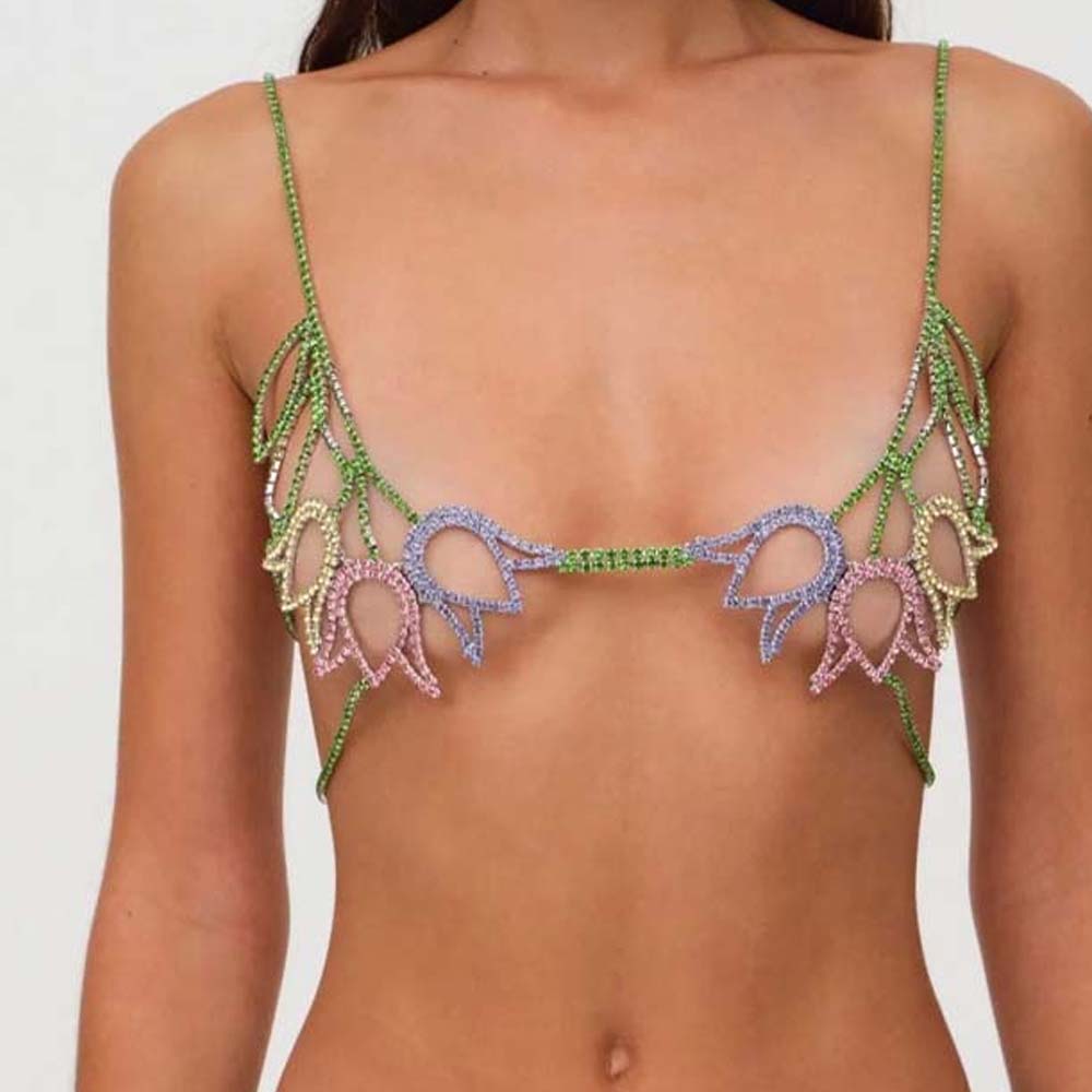 Women'S Fashion Jewellery - Stonefans Colorful Floral Chest Chain Bohemian