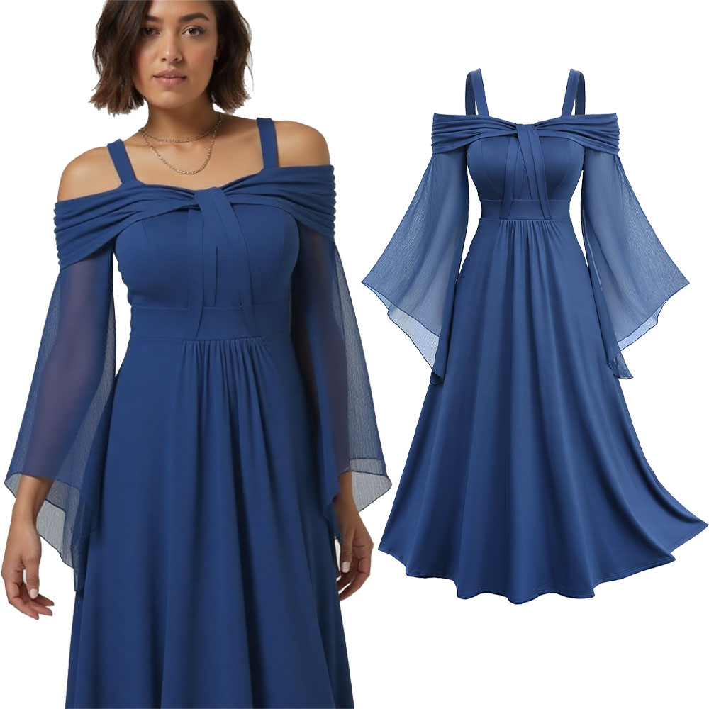 Women'S Fashion Victorian - Deep Blue Victorian Dresses Sheer Mesh