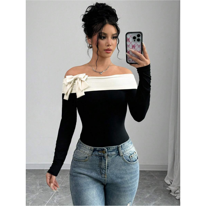 Bowknot Decor Off Shoulder Bod - Women Fashion Wear recensie en prijs